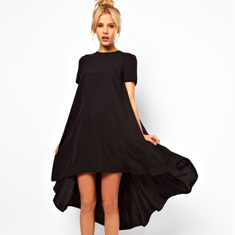 黑蝴蝶店2015最新款欧美外贸短袖不规则燕尾连衣裙 红色 xl