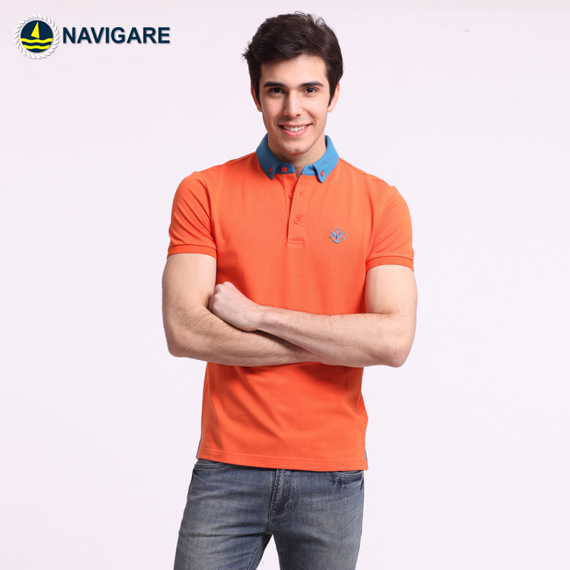 纳维凯尔(navigare)2015夏季男装短袖刺绣纯色反领t恤 232 橙黄 xxxl