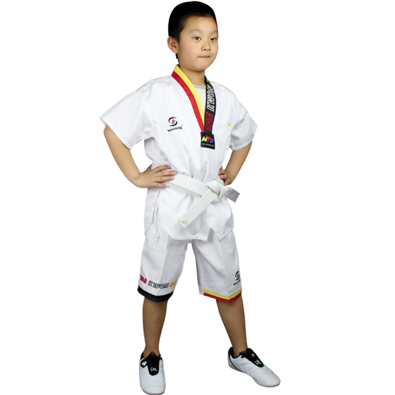 武圣(woosung)短袖跆拳道道服夏季儿童透气道服服装 白色 120尺码