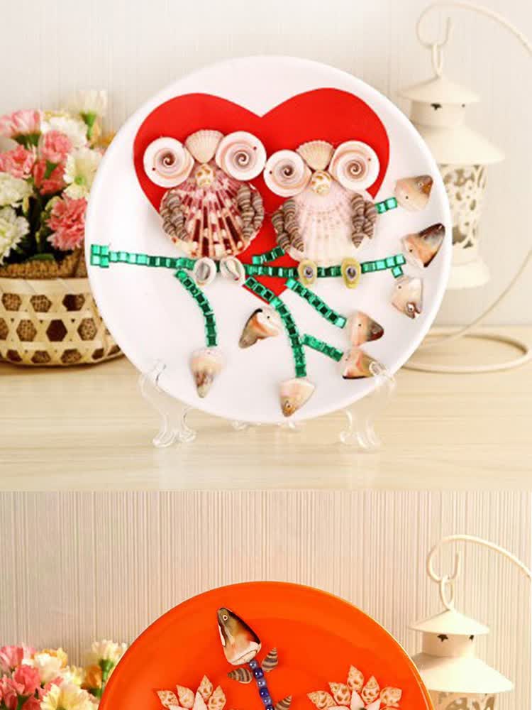 威艾斯儿童益智手工diy天然贝壳海螺贴画材料包 创意手工粘贴圆盘画