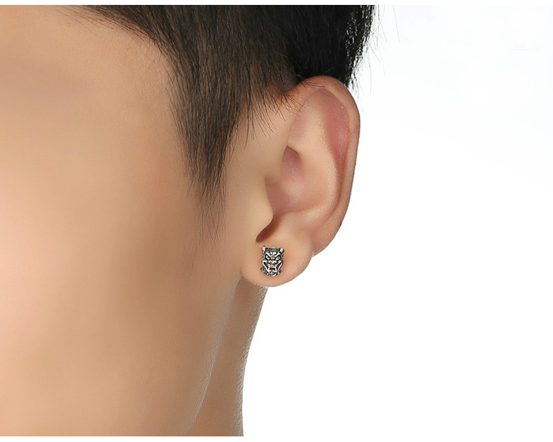 925银貔貅耳钉 男士单只耳环 个性 霸气 潮 夜店 复古泰银饰品 单个价