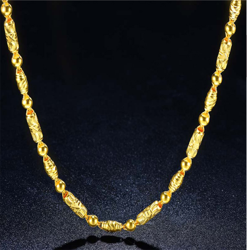 圆珠竹节橄榄全家福真金项链加粗按克大克数纯金项链生日礼物白条分期