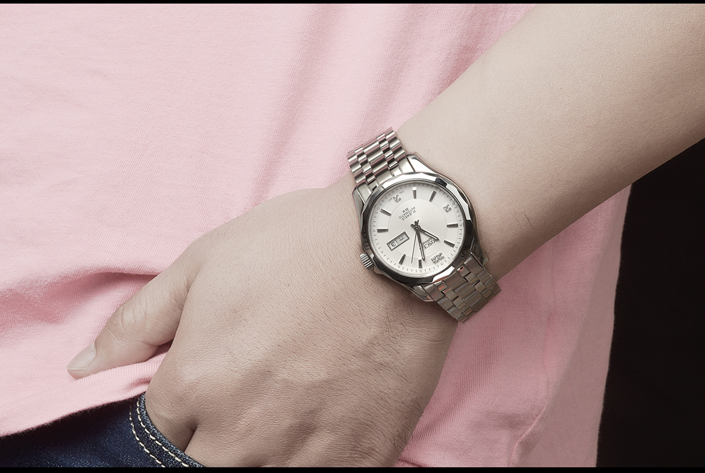 poscer)黑色钢带男士手表双日历夜光全自动机械表商务男表保时捷6032m