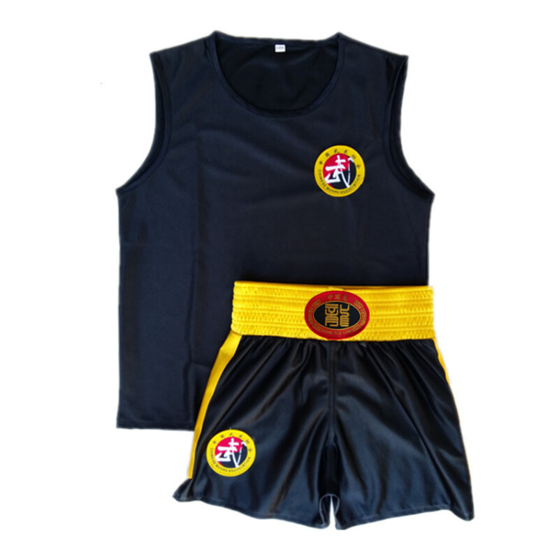 新品散打服男女儿童泰拳服武术格斗散打短裤表演服装拳击衣服 黑色