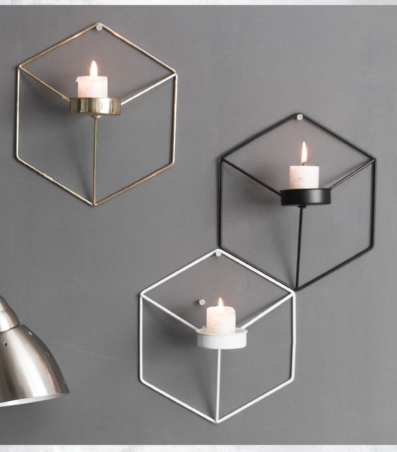 翻旧事 北欧复古浪漫家用创意铁艺烛台欧式现代简约立体几何六边形