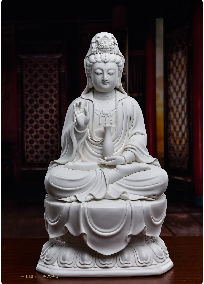 戴玉堂 极彩20吋杨枝观音菩萨佛像摆件陶瓷坐古莲如来释迦牟尼佛家用