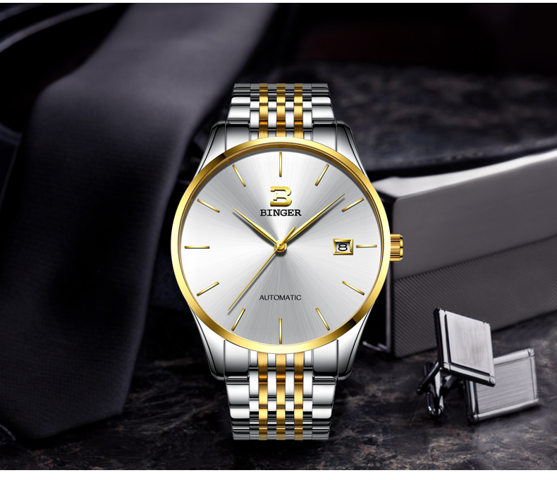 【进口机芯】宾格binger 手表 男 机械表 男士镂空手表 时尚腕表 全