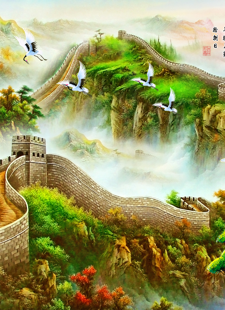 皇室珍品ks十字绣客厅新款迎客松万里长城富贵绵延大幅精准印花十字绣