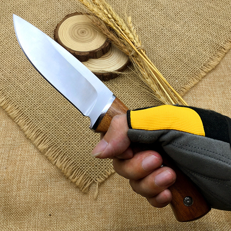 户外刀具一体龙骨直刀锋利刀具荒野求生刀野外防身军刀实木手柄尼龙刀