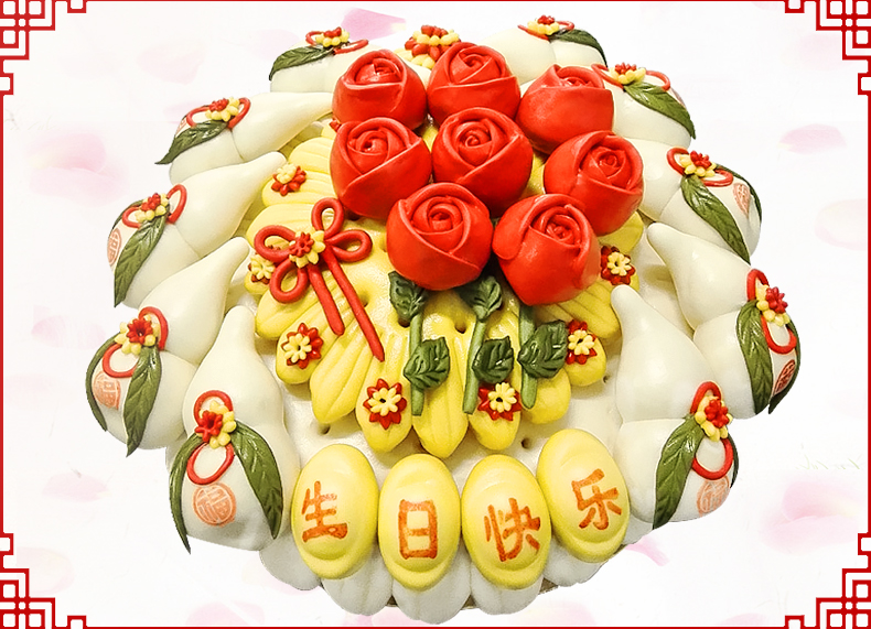金穗朵花饽饽馒头生日蛋糕寿桃馒头喜宴花式饽饽胶东花样纯手工果蔬