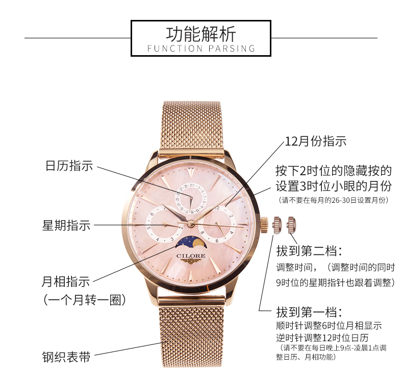 西罗(cilore)抖音网红同款女士手表 休闲防水石英表星空月相时尚潮流