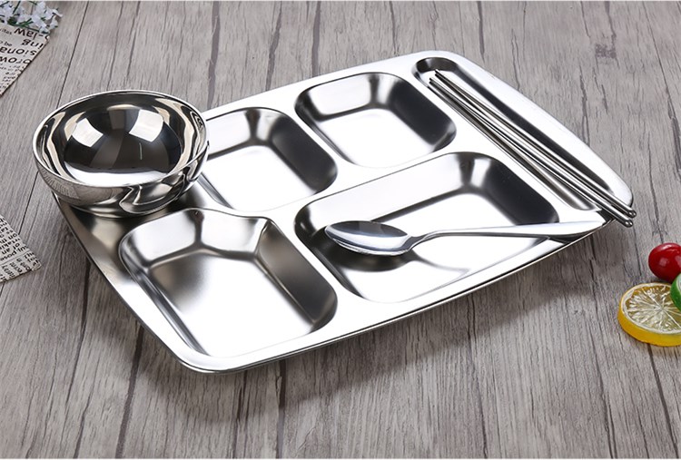力思俊 不锈钢分格餐盘长方形加厚快餐盘成人学生儿童食堂餐盘六格