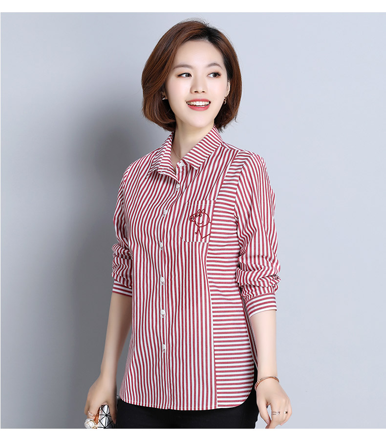减龄小猪佩琦年轻女装春季棉绸长袖条纹衬衫女式修身显瘦中年秋衣上衣