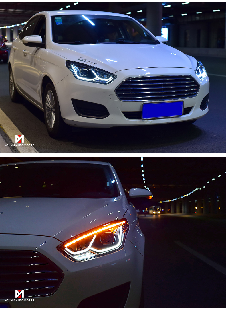 福特福睿斯大灯总成改装led日行灯led流光转向灯led远光双光透镜氙气